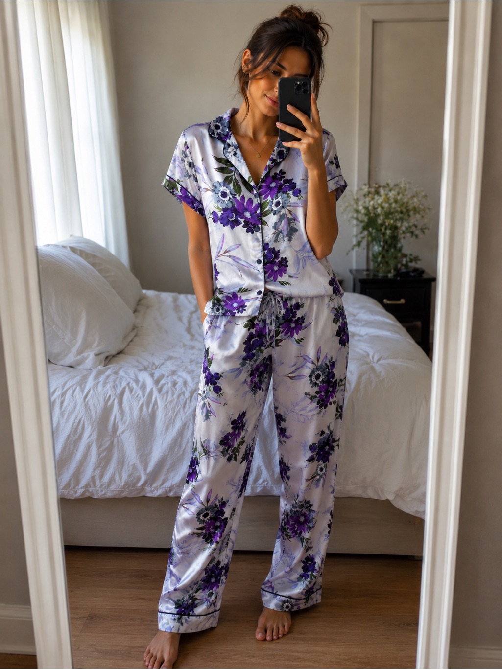 Apt. 9 Lavender And Purple Floral Satin Pajama Set